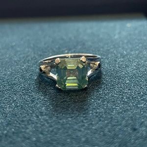 Greenish blue moissanite sterling ring. Size 7.5 to 7.75